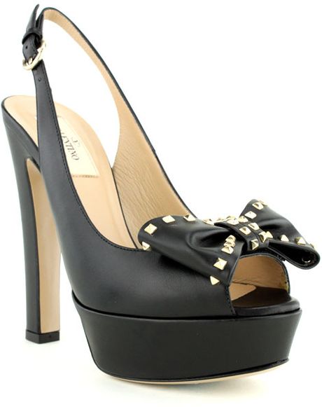 Valentino Black Slingback Open Toe Studded Pump in Black - Lyst