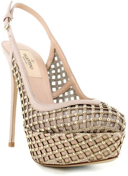 Valentino Studded Platform Slingback in Brown (taupe) - Lyst