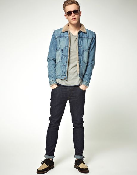 Asos Denim Jacket with Borg Collar in Blue for Men | Lyst