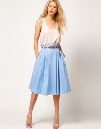 ASOS Collection Asos Linen Midi Skirt with Belt - Lyst
