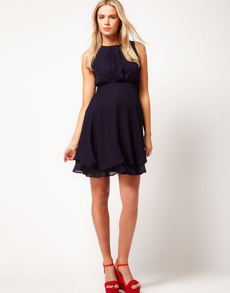 Asos Asos Maternity Dress with Double Layer in Blue (navy) | Lyst