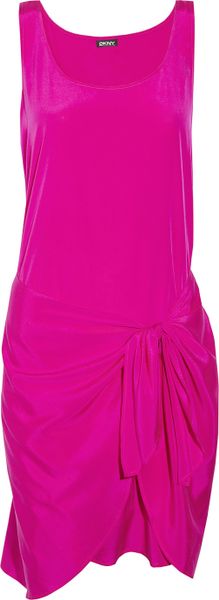 Dkny Tie Waist Stretch Silk Dress in Pink - Lyst