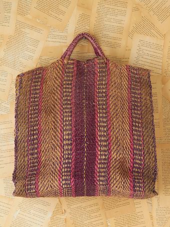  Vintage Striped Woven Straw Shopper Bag 