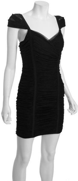 Bcbgmaxazria Black Tulle Princess Shirred Dress in Black - Lyst