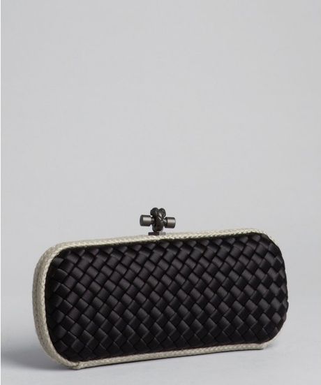 Bottega Veneta Black Intrecciato Silk Faille Knot Large Box Clutch in Black - Lyst