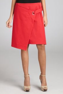 Celine Red Stretch Cotton Twill Foldover Flap Skirt - Lyst