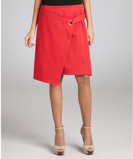 Celine Red Stretch Cotton Twill Foldover Flap Skirt in Red - Lyst