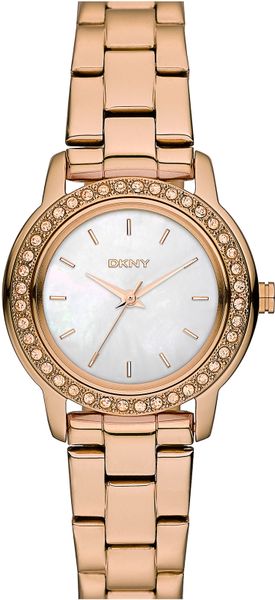 Dkny Glitz Small Round Dial Bracelet Watch in Gold (rosegold) - Lyst