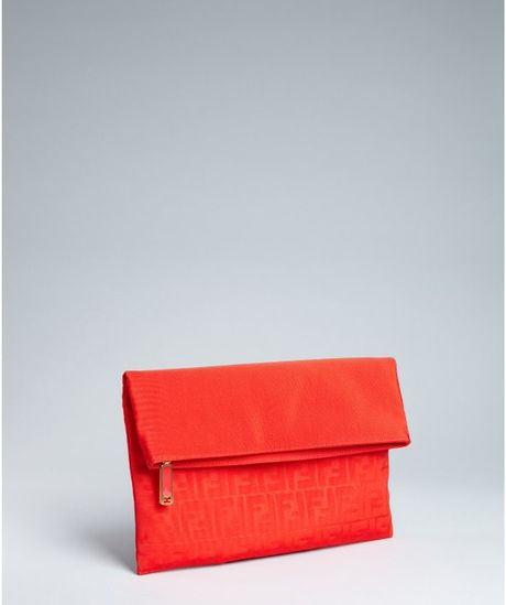 Fendi Bright Red Zucca Faille Fold Over Oversize Clutch in Red - Lyst