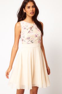 Little Mistress Little Mistress Soft Print Lace Chiffon Dress - Lyst