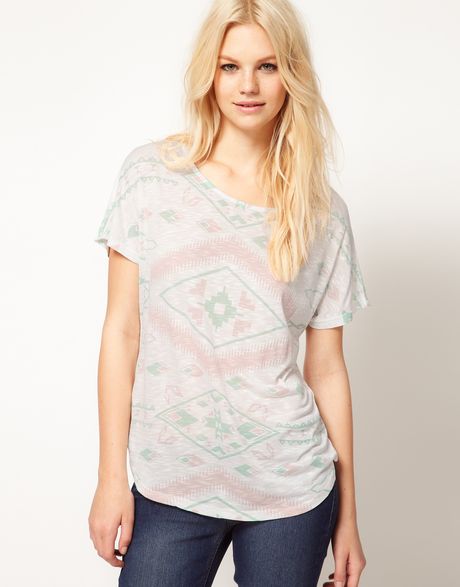 Mango Mango Aztek Print Tshirt in Gray (green) - Lyst