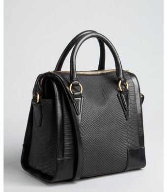  Black Snake Embossed Leather Roma Satchel 