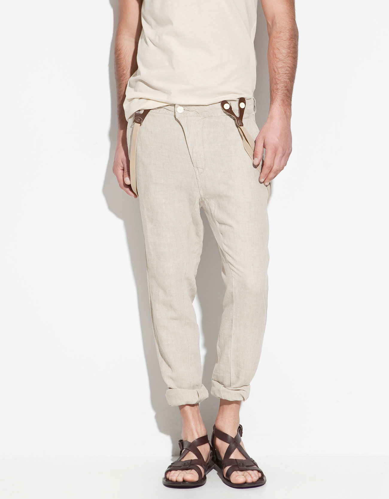 Zara Linen Trousers with Braces in Beige for Men (natural ...
