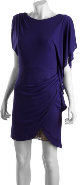 Bcbgmaxazria Persian Blue Jersey Rose Lace Embellished Asymmetrical Dress in Blue - Lyst