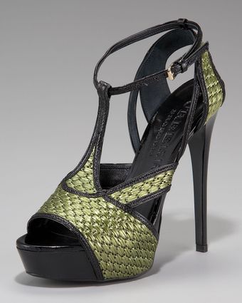 Burberry Raffia Platform Sandal - Lyst