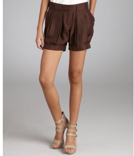 Celine Brown Silk Pleated Shorts in Brown - Lyst