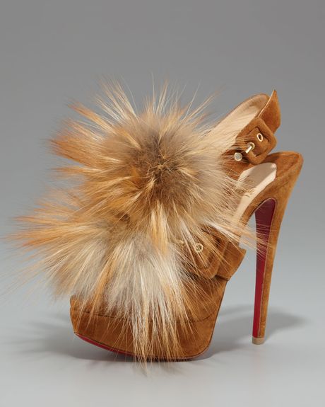 Christian Louboutin Splash Fur Slingback in Beige (cuir natural) - Lyst