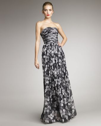  Floral-print Strapless Gown 