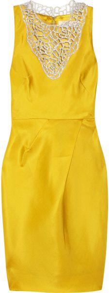 Lela Rose Embellished Woven Silk Organza Dress in Yellow (marigold) - Lyst