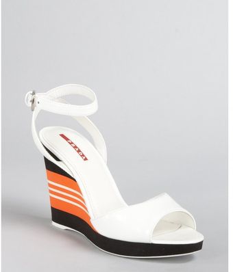  Prada Sport White Patent Leather Vernice Platform Sandals 