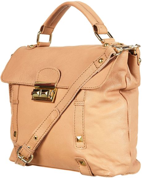 Topshop Leather Pyramid Lock Satchel in Beige (blonde) - Lyst
