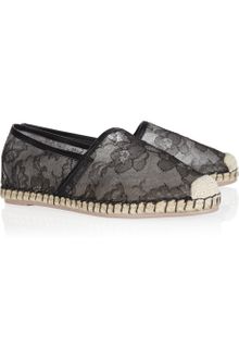 Valentino Leather and Lace Espadrilles - Lyst
