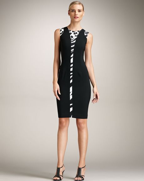 Versace Sheath Animal Inset Dress in Black - Lyst