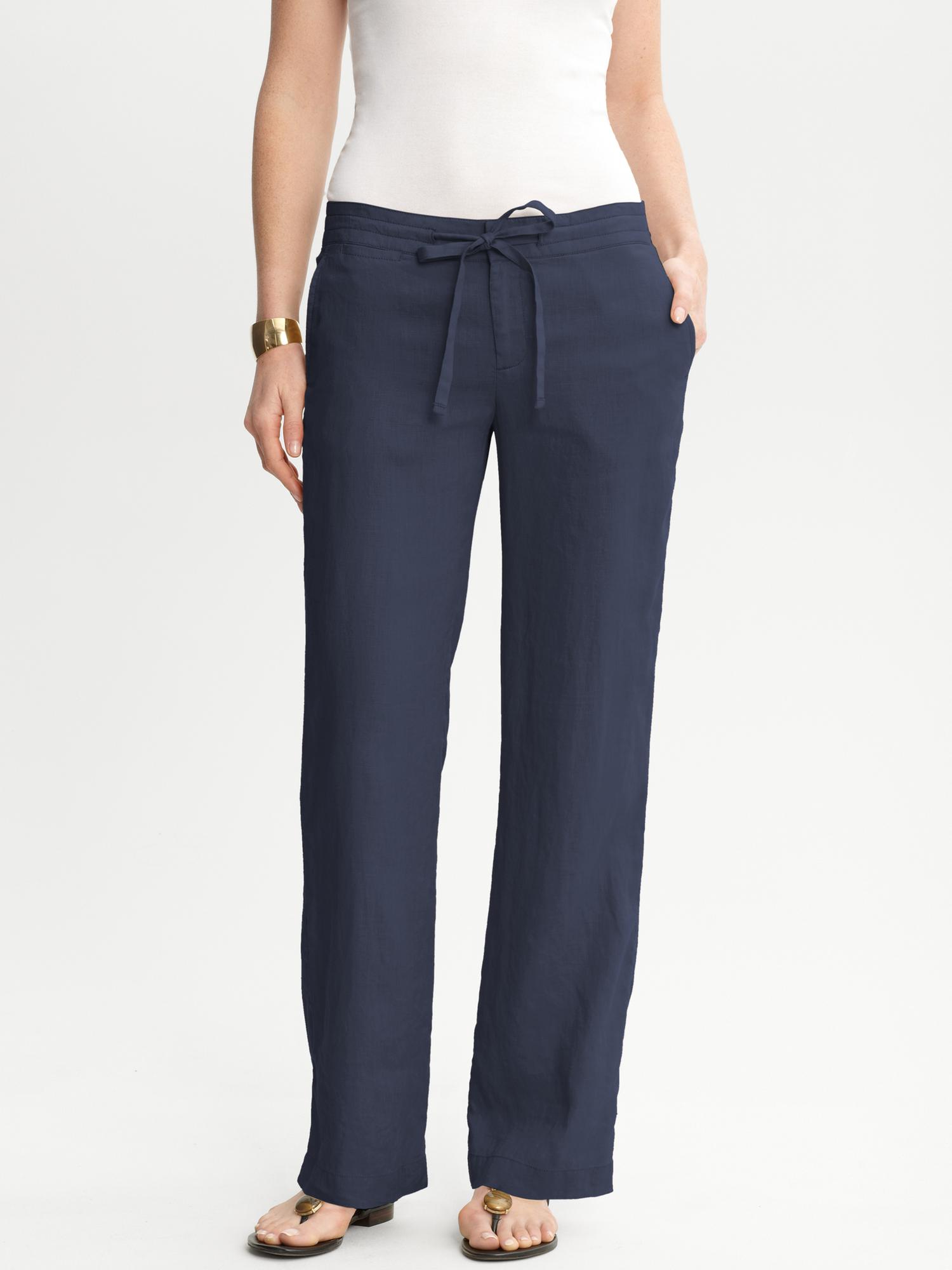 Banana Republic Linen Drawstring Wideleg Pant in Blue (true navy) Lyst