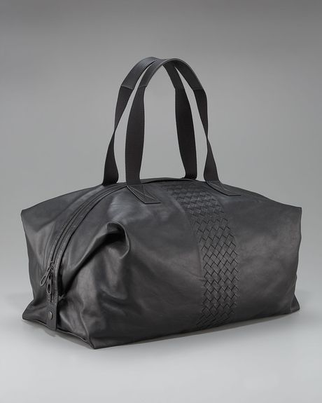 Bottega Veneta Wovendetail Leather Duffel Bag in Black for Men - Lyst
