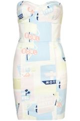 Topshop Printed Denim Bandeau Dress
