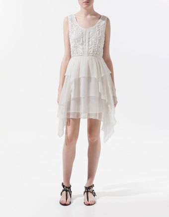Zara Embroidered Dress with Pointed Hem - Lyst