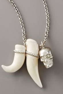 Alexander McQueen Skull & Tusk Pendant Necklace, Silvertone - Lyst
