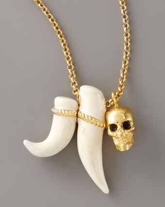 Alexander McQueen Skull & Tusk Pendant Necklace, Golden - Lyst