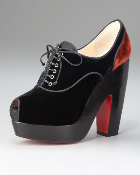 Christian Louboutin Laceup Velvet Platform Bootie in Black (black blue) - Lyst