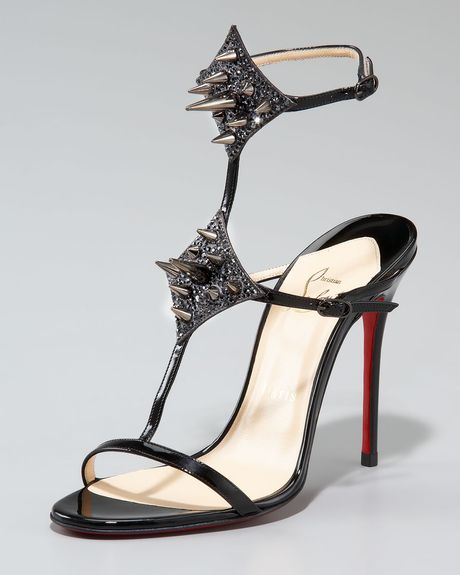 Christian Louboutin Lady Max Spike Tstrap Sandal, Black in Black - Lyst