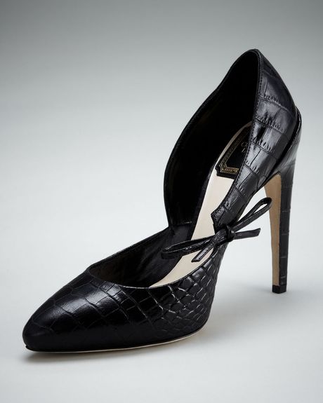 Dior Crocprint Bow Pump in Black - Lyst