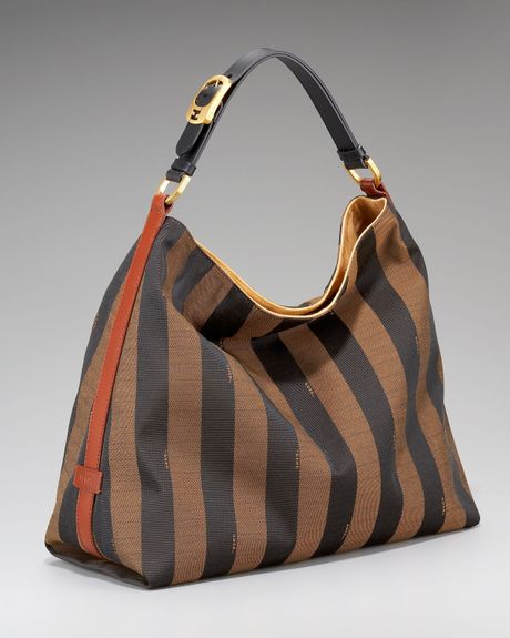 Fendi Striped Hobo in Brown (black) - Lyst