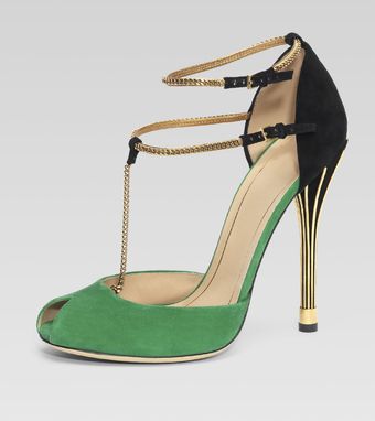  Ophelie Two-tone Open-toe Pump, Green/black 