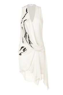 Helmut Lang Pearl and Black Embroidered Draped Silk Dress - Lyst