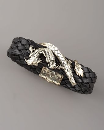  Woven Leather Dragon Bracelet, Black 
