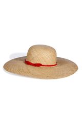Juicy Couture Natural Wide Brim Sun Hat with Patent Bow