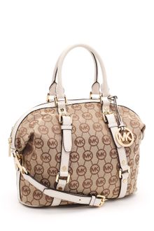 Michael by Michael Kors Medium Bedford Satchel Monogram, Beige/vanilla Monogram - Lyst