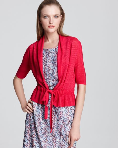 Armani Cardigan Ottoman Knit Tie Front in Red (cherry) - Lyst
