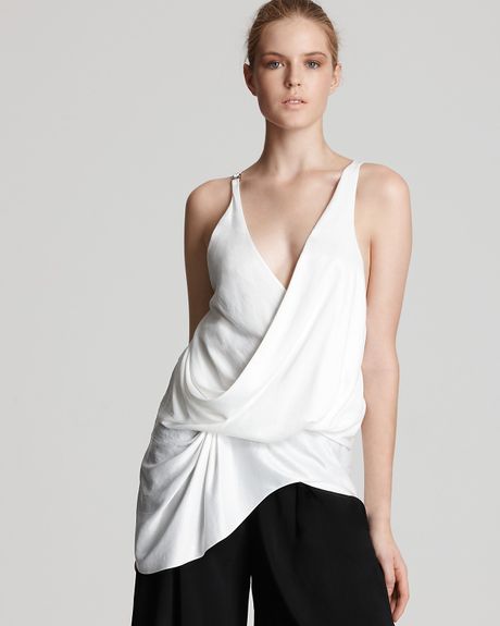 Helmut Lang Tank Draped Wrap Front in White (glimmer) - Lyst