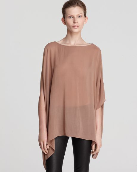 Helmut Lang Top Boat Neck Gather in Brown (lurk) - Lyst