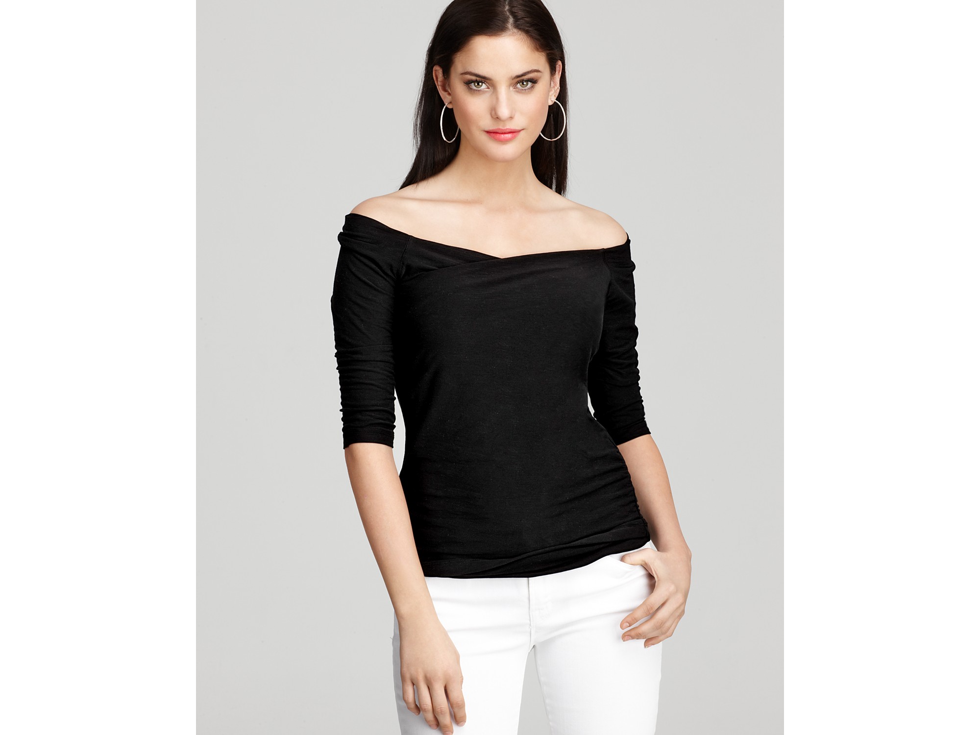 James Perse Top Cross Front Off Shoulder in Black Lyst