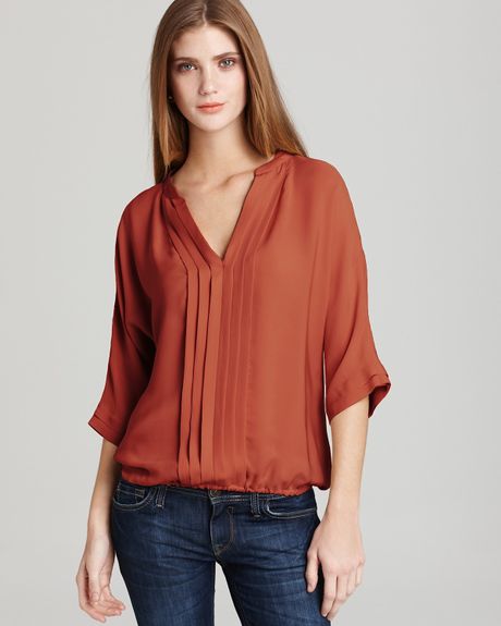 Joie Blouse Marru Matte Silk Pleated In Brown (paprika) | Lyst