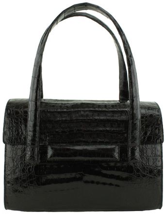  Black Caiman Croc Double Handle Handbag 