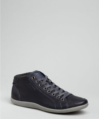 Prada Prada Sport Navy Leather Laceup Sneakers - Lyst