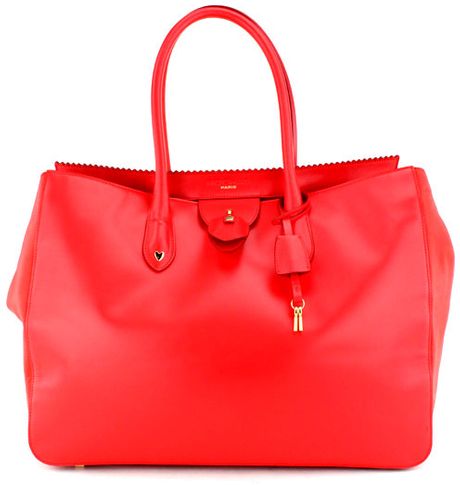 Rochas Coral Leather Lock Tote in Red (coral) - Lyst